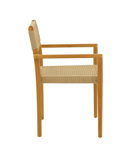 Πολυθρόνα Lengan pakoworld σκελετός teak ξύλο σε φυσική απόχρωση-μπεζ σχοινί 54x52x80εκ