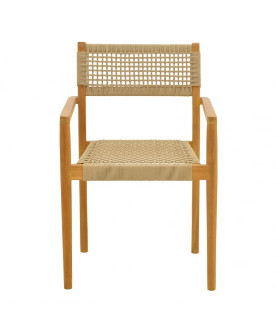 Πολυθρόνα Lengan pakoworld σκελετός teak ξύλο σε φυσική απόχρωση-μπεζ σχοινί 54x52x80εκ