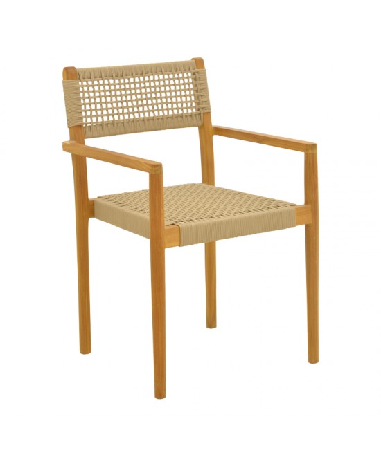 Πολυθρόνα Lengan pakoworld σκελετός teak ξύλο σε φυσική απόχρωση-μπεζ σχοινί 54x52x80εκ