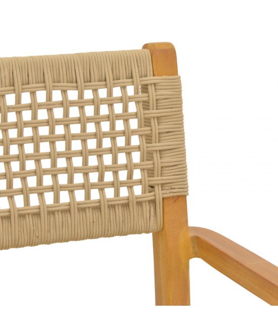 Πολυθρόνα Lengan pakoworld σκελετός teak ξύλο σε φυσική απόχρωση-μπεζ σχοινί 54x52x80εκ
