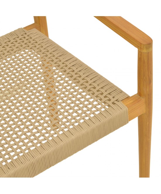 Πολυθρόνα Lengan pakoworld σκελετός teak ξύλο σε φυσική απόχρωση-μπεζ σχοινί 54x52x80εκ