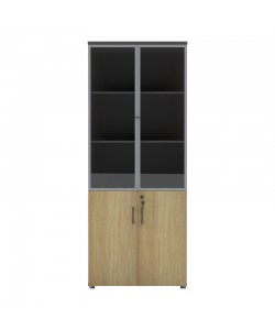 Ντουλάπα γραφείου επαγγελματική με γυάλινες πόρτες Lotus pakoworld σε φυσική-ανθρακί απόχρωση 80x40x200εκ