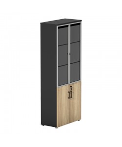 Ντουλάπα γραφείου επαγγελματική με γυάλινες πόρτες Lotus pakoworld σε φυσική-ανθρακί απόχρωση 80x40x200εκ