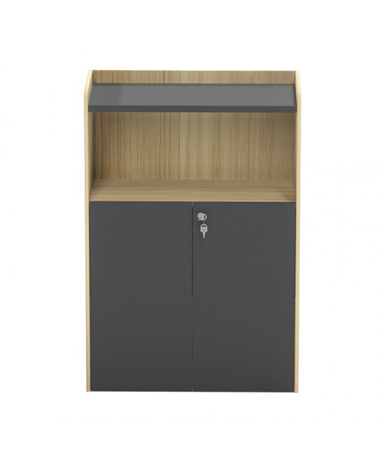 Ντουλάπι γραφείου χαμηλό Lotus pakoworld σε φυσική-ανθρακί απόχρωση 80x40x120εκ