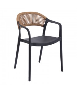 Πολυθρόνα Ankara pakoworld στοιβαζόμενη pp-pe rattan σε μαύρη-φυσική απόχρωση 54x55.5x77εκ