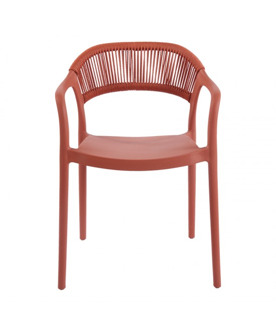 Πολυθρόνα Ankara pakoworld στοιβαζόμενη pp-pe rattan σε terracotta απόχρωση 54x55.5x77εκ