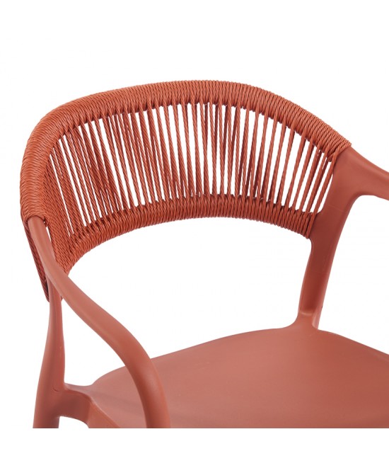 Πολυθρόνα Ankara pakoworld στοιβαζόμενη pp-pe rattan σε terracotta απόχρωση 54x55.5x77εκ