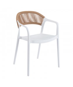 Πολυθρόνα Ankara pakoworld στοιβαζόμενη pp-pe rattan σε λευκή-φυσική απόχρωση 54x55.5x77εκ