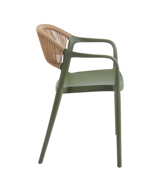 Πολυθρόνα Ankara pakoworld στοιβαζόμενη pp-pe rattan σε λαδί-φυσική απόχρωση 54x55.5x77εκ