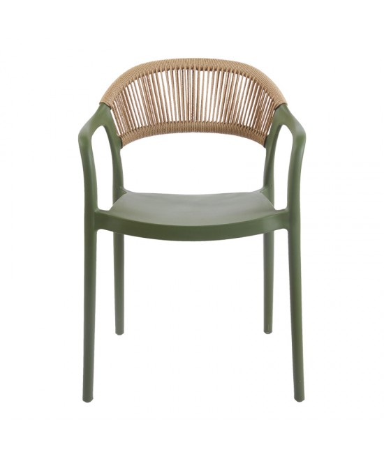 Πολυθρόνα Ankara pakoworld στοιβαζόμενη pp-pe rattan σε λαδί-φυσική απόχρωση 54x55.5x77εκ