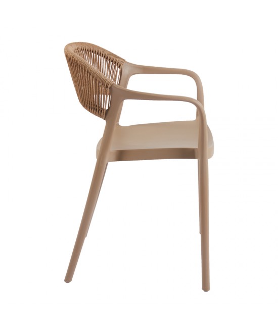Πολυθρόνα Ankara pakoworld στοιβαζόμενη pp-pe rattan σε μόκα-φυσική απόχρωση 54x55.5x77εκ