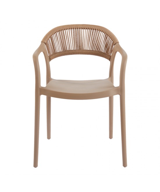 Πολυθρόνα Ankara pakoworld στοιβαζόμενη pp-pe rattan σε μόκα-φυσική απόχρωση 54x55.5x77εκ