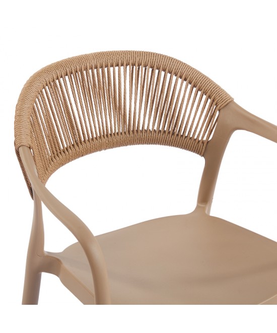 Πολυθρόνα Ankara pakoworld στοιβαζόμενη pp-pe rattan σε μόκα-φυσική απόχρωση 54x55.5x77εκ