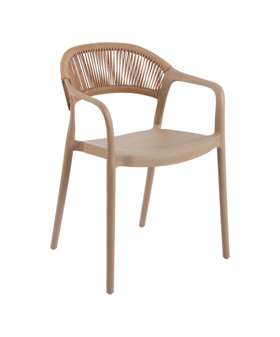 Πολυθρόνα Ankara pakoworld στοιβαζόμενη pp-pe rattan σε μόκα-φυσική απόχρωση 54x55.5x77εκ