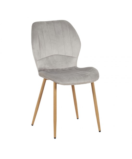 Καρέκλα Jelour pakoworld βελούδο σε γκρι απόχρωση-πόδια φυσικά μεταλλικά 46.5x60x84εκ