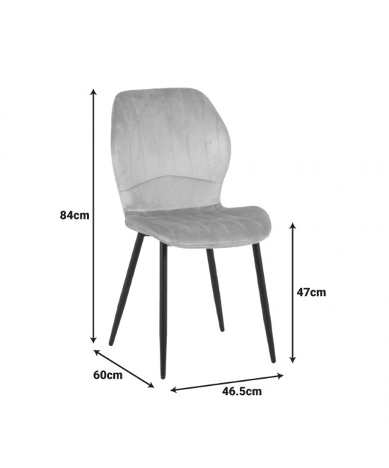 Καρέκλα Jelour pakoworld βελούδο σε γκρι απόχρωση-πόδια μαύρα μεταλλικά 46.5x60x84εκ
