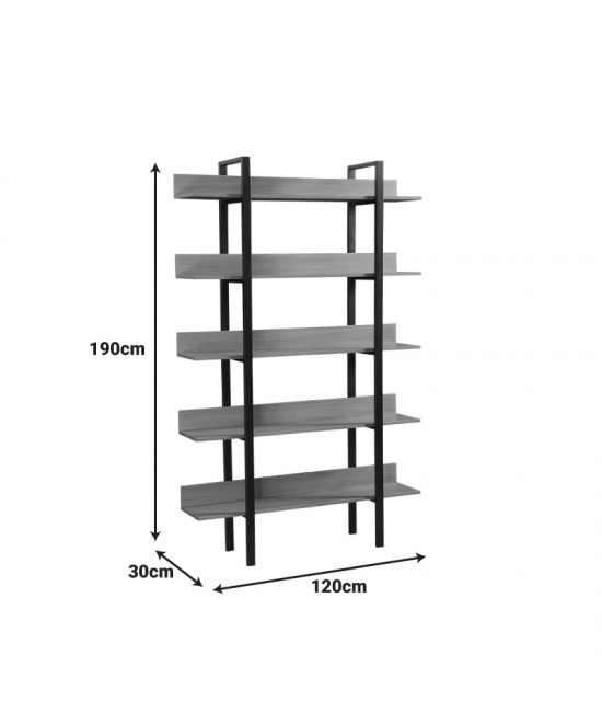 Βιβλιοθήκη Boderta pakoworld σε sonoma-μαύρη απόχρωση 120x30x190εκ