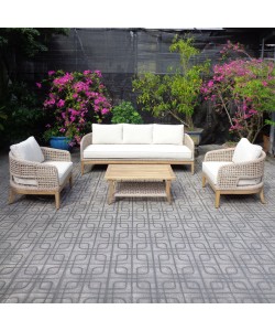 Σαλόνι κήπου Riviera pakoworld 4τεμ μασίφ ξύλο ακακίας-ύφασμα μπεζ