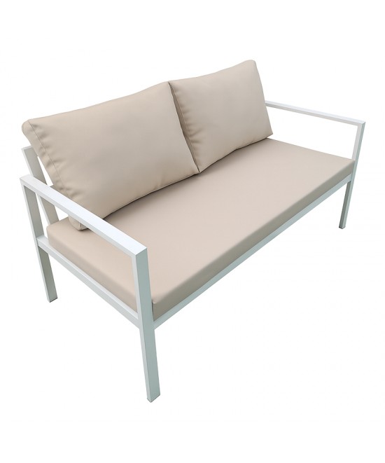 Σαλόνι Gardenly pakoworld σετ 4τμχ αλουμίνιο σε λευκή απόχρωση με μπεζ μαξιλάρια