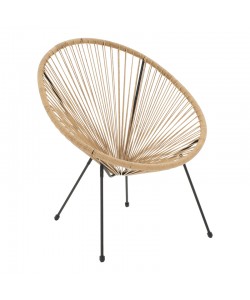 Πολυθρόνα Acapulco pakoworld μεταλλο σε μαύρη-pe rattan σε φυσική απόχρωση 68.5x74.5x84εκ