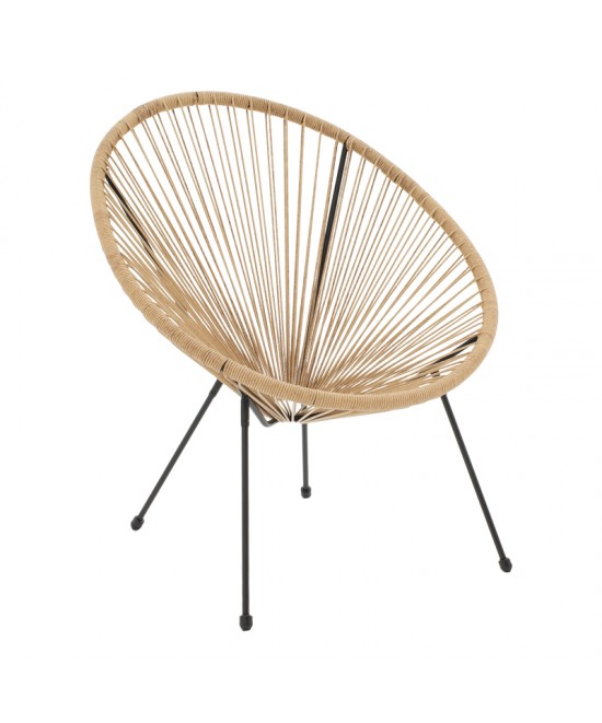 Πολυθρόνα Acapulco pakoworld μεταλλο σε μαύρη-pe rattan σε φυσική απόχρωση 68.5x74.5x84εκ