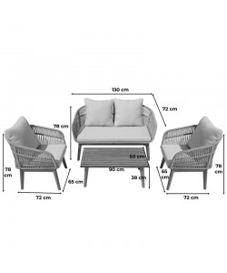 Σαλόνι εξωτερικού χώρου Macrena pakoworld μασίφ ξύλο ακακίας με σχοινί και μπεζ μαξιλάρια Σαλόνι εξωτερικού χώρου Macrena pakoworld μασίφ ξύλο ακακίας με σχοινί και μπεζ μαξιλάρια