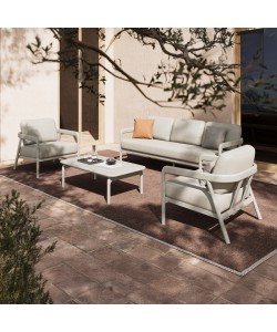 Σαλόνι εξωτερικού χώρου Marlena pakoworld μπεζ αλουμίνιο με ύφασμα σε απόχρωση ανοιχτό γκρι