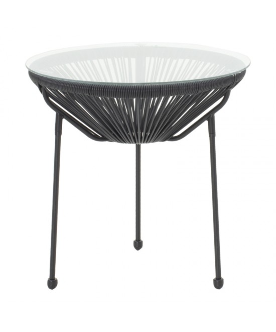 Τραπέζι Acapulco pakoworld μεταλλο-pe rattan σε μαύρη απόχρωση Φ50x52εκ