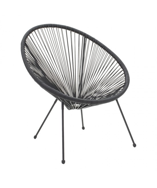 Πολυθρόνα Acapulco pakoworld μεταλλο-pe rattan σε μαύρη απόχρωση 68.5x74.5x84εκ