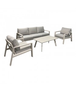 Σαλόνι κήπου Kallisto pakoworld 4τεμ αλουμίνιο σε μπεζ απόχρωση - ύφασμα γκρι