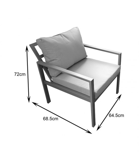 Σαλόνι Gardenly pakoworld σετ 4τμχ αλουμίνιο σε αθρακί απόχρωση με γκρι μαξιλάρια