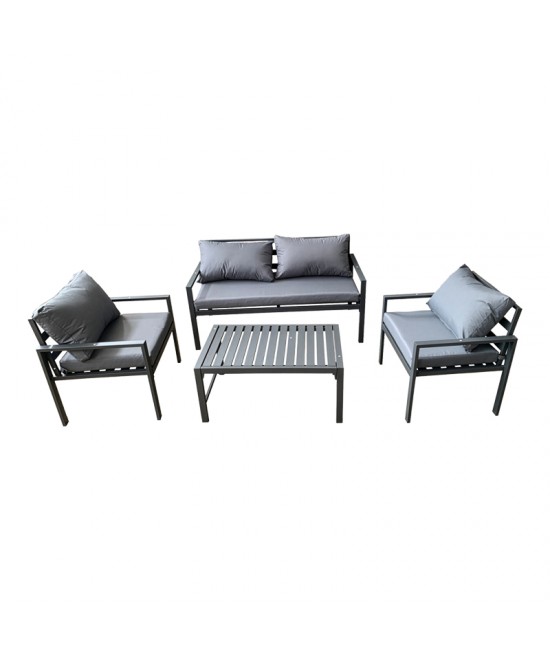 Σαλόνι Gardenly pakoworld σετ 4τμχ αλουμίνιο σε αθρακί απόχρωση με γκρι μαξιλάρια