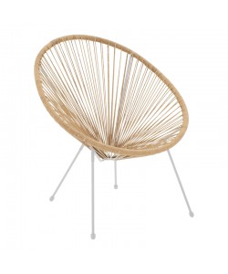 Πολυθρόνα Acapulco pakoworld μεταλλο σε λευκή-pe rattan σε φυσική απόχρωση 68.5x74.5x84εκ