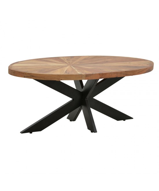 Τραπέζι σαλονιού Fardy pakoworld μασίφ ξύλο ακακίας σε φυσική απόχρωση με μαύρα μεταλλικά πόδια 120x60x45εκ