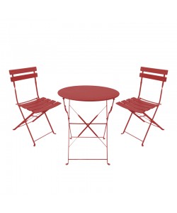 Τραπεζαρία Bistro pakoworld σετ 3τεμ μεταλλική αναδιπλούμενη σε terracotta απόχρωση Φ60x71εκ