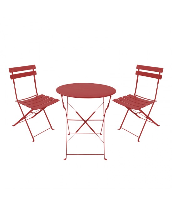 Τραπεζαρία Bistro pakoworld σετ 3τεμ μεταλλική αναδιπλούμενη σε terracotta απόχρωση Φ60x71εκ