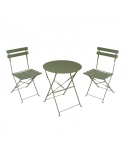 Τραπεζαρία Bistro pakoworld σετ 3τεμ μεταλλική αναδιπλούμενη σε λαδί απόχρωση Φ60x71εκ