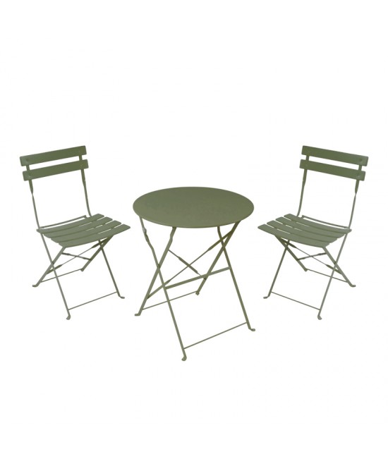 Τραπεζαρία Bistro pakoworld σετ 3τεμ μεταλλική αναδιπλούμενη σε λαδί απόχρωση Φ60x71εκ