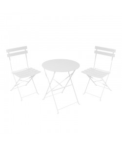 Τραπεζαρία Bistro pakoworld σετ 3τεμ μεταλλική αναδιπλούμενη σε λευκή απόχρωση Φ60x71εκ