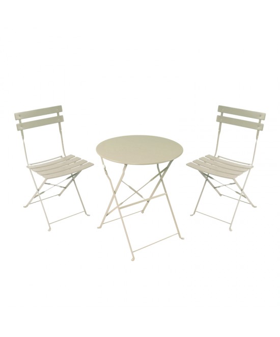 Τραπεζαρία Bistro pakoworld σετ 3τεμ μεταλλική αναδιπλούμενη σε μπεζ απόχρωση Φ60x71εκ