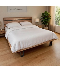 Κρεβάτι Imena pakoworld διπλό μασίφ ξύλο σε φυσική απόχρωση 160x200εκ