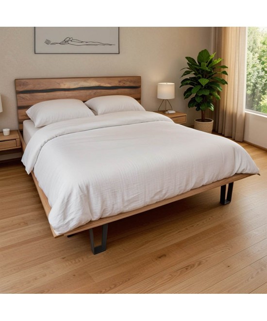 Κρεβάτι Imena pakoworld διπλό μασίφ ξύλο σε φυσική απόχρωση 160x200εκ