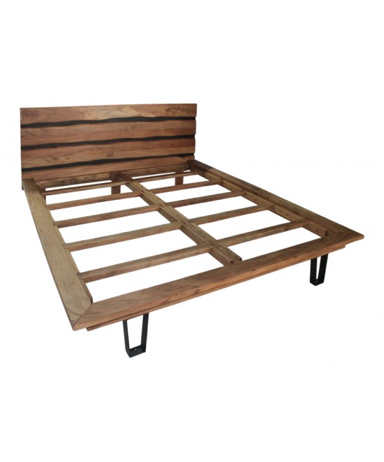 Κρεβάτι Imena pakoworld διπλό μασίφ ξύλο σε φυσική απόχρωση 160x200εκ