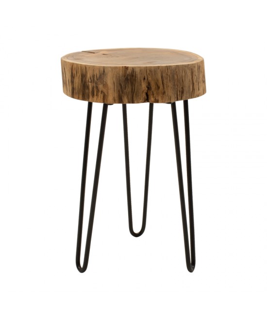 Βοηθητικό τραπέζι Tripp pakoworld μασίφ ξύλο ακακίας σε φυσική απόχρωση με μαυρα μεταλλικά πόδια 32x30x47εκ