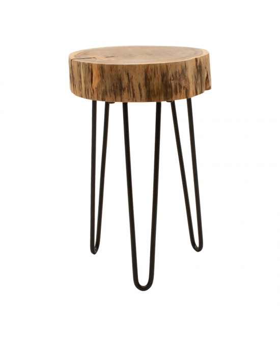 Βοηθητικό τραπέζι Tripp pakoworld μασίφ ξύλο ακακίας σε φυσική απόχρωση με μαυρα μεταλλικά πόδια 32x30x47εκ