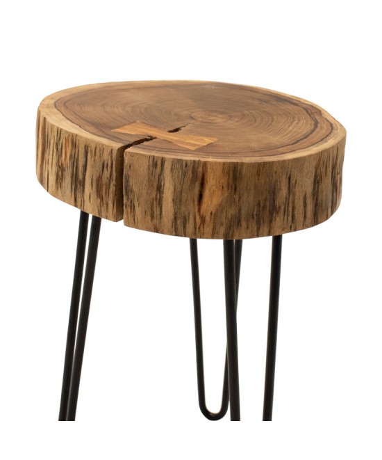 Βοηθητικό τραπέζι Tripp pakoworld μασίφ ξύλο ακακίας σε φυσική απόχρωση με μαυρα μεταλλικά πόδια 32x30x47εκ