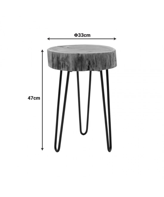 Βοηθητικό τραπέζι Tripp pakoworld μασίφ ξύλο ακακίας σε φυσική απόχρωση με μαυρα μεταλλικά πόδια 32x30x47εκ