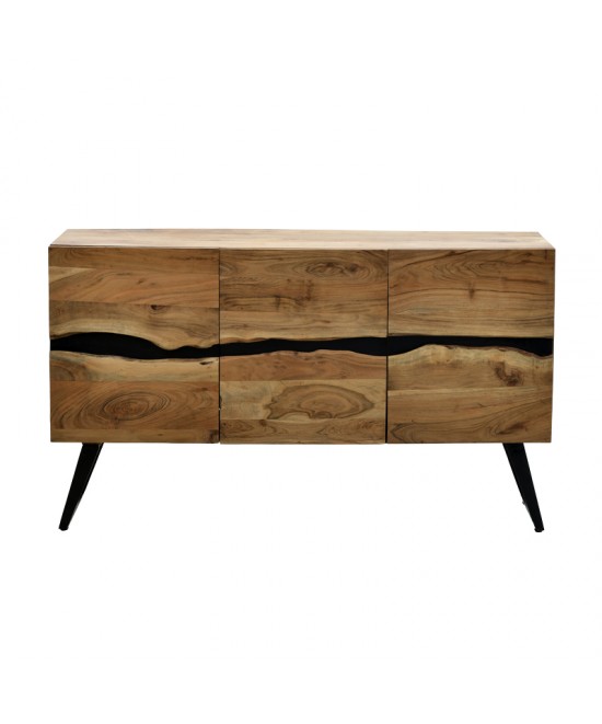 Μπουφές Imena pakoworld μασίφ ξύλο Acacia σε φυσική απόχρωση με μαύρα μεταλλικά πόδια 148x43.5x86εκ