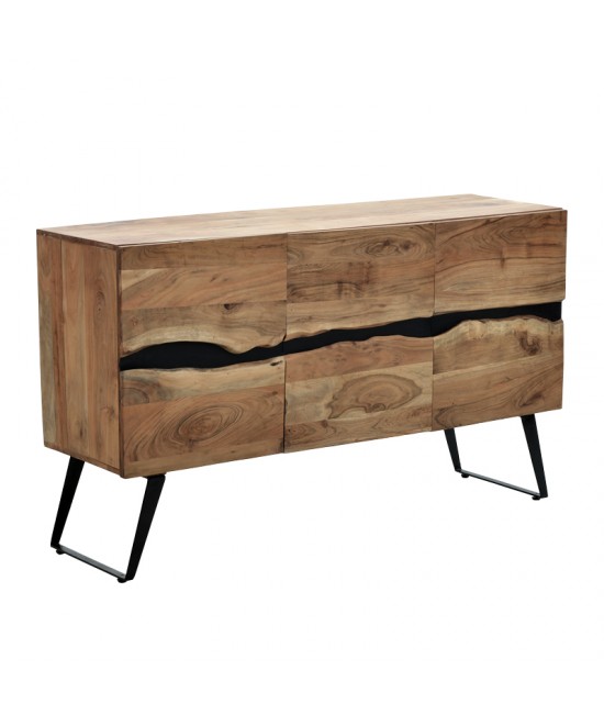 Μπουφές Imena pakoworld μασίφ ξύλο Acacia σε φυσική απόχρωση με μαύρα μεταλλικά πόδια 148x43.5x86εκ