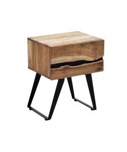 Κομοδίνο Imena pakoworld μασίφ ξύλο Acacia σε φυσικό απόχρωση με μαύρα μεταλλικά πόδια 45x35x56εκ